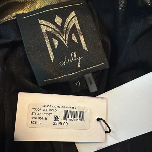 Milly Gold metallic Pleated Midi Dress Sz 10 - Picture 11 of 11